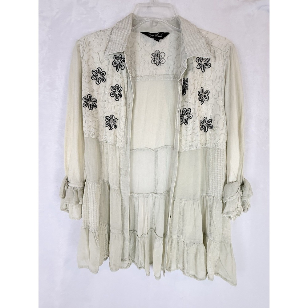 Young‎ Threads Boho Patchwork Embroidered Tunic Jacket Medium Cream UO